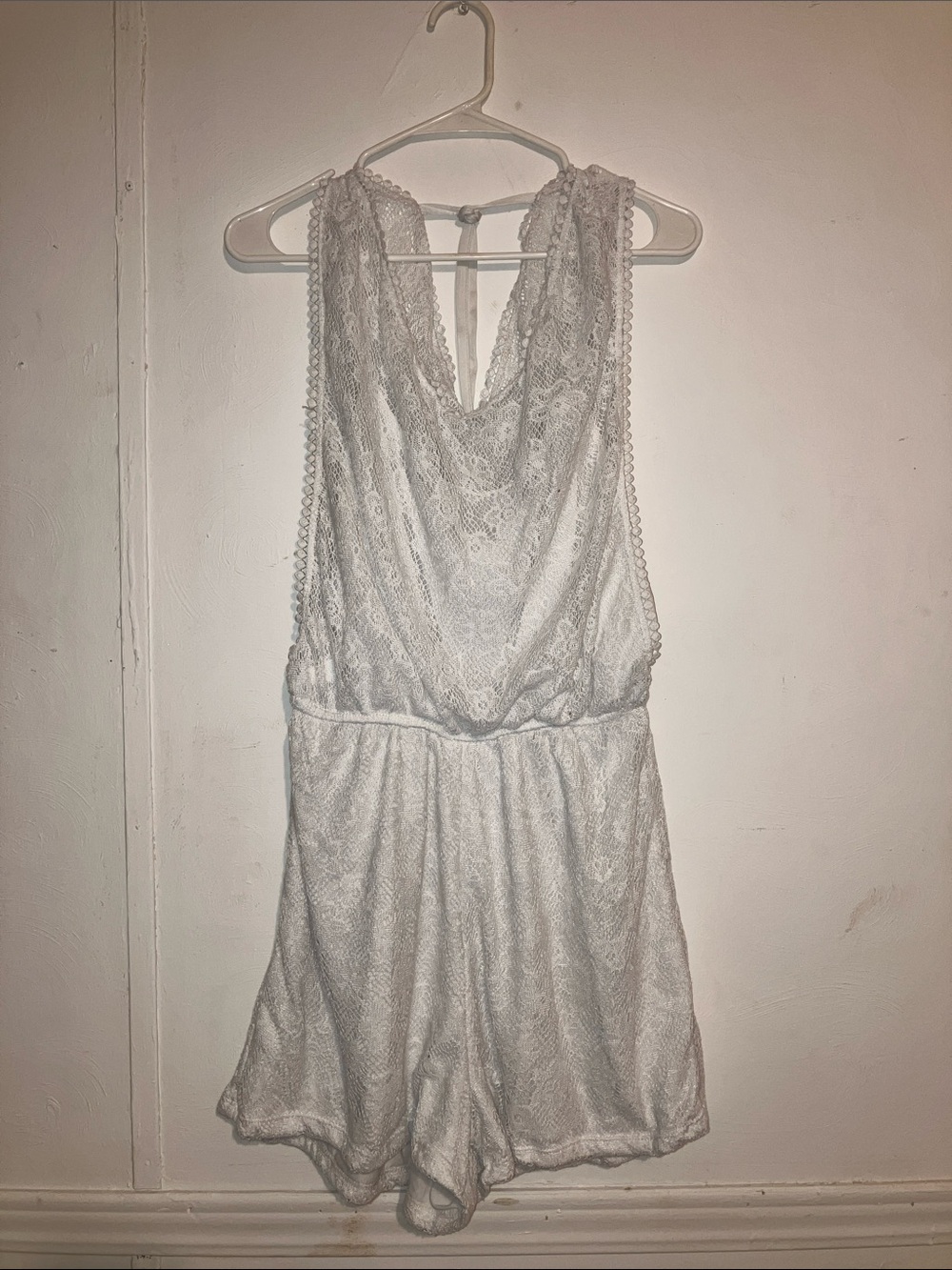 Lace V-Neck Romper in White